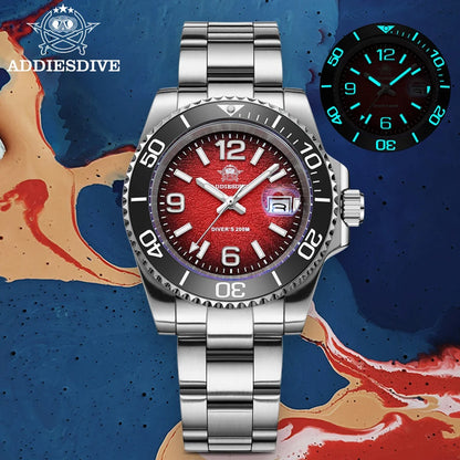ADDIESDIVE 48mm Diver Watch Fashion Gradient Color Rotatable Bezel Quartz Watches Luminous 200m Waterproof Stainless Men's Watch