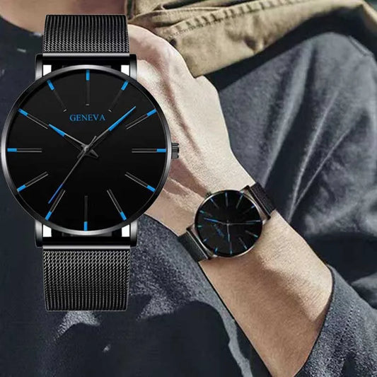 Relógio para homem – Relógio de quartzo de luxo, estilo casual, fino, bracelete em malha de aço, estanque, modelo desportivo
