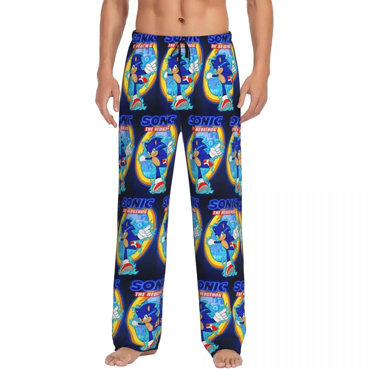 Pantalones de pijama personalizados para hombre con estampado «Soniced», con motivo de erizo, ropa de dormir, pantalones de estar por casa con bolsillos