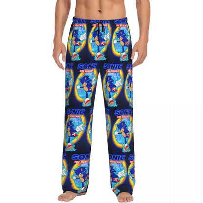 Pantalones de pijama personalizados para hombre con estampado «Soniced», con motivo de erizo, ropa de dormir, pantalones de estar por casa con bolsillos