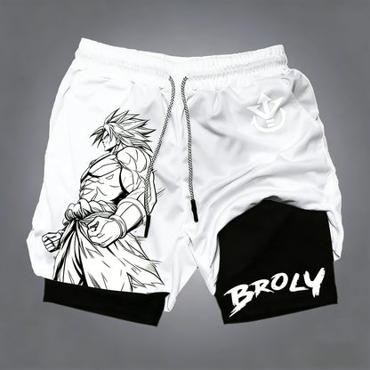 Pantalones cortos de doble capa para hombre de Dragon Ball, Son Goku, verano, anime japonés, imitación, dos piezas, deportivos, fitness, de secado rápido