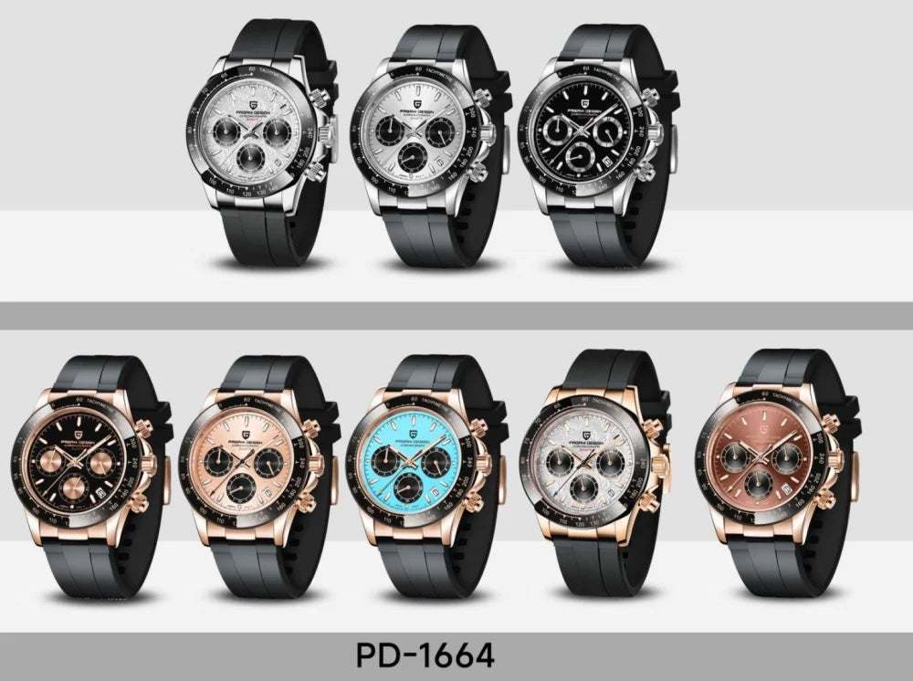 Original New PAGANI DESIGN PD-1664 Luxury Japan VK63 Movt Quartz Wristwatches Sapphire Waterproof Chronograph Gold Reloj Hombre