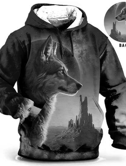 Unisex-Hoodie für Herren – modischer Pullover-Hoodie mit Kapuze, Animal-Print Wolf, Löwe, Drache und Tiger, 3D-Druck, lässiger Alltagshoodie