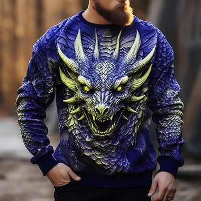 Chinese Dragon Printed Men's Hoodie Fashion 3D Dragon Pattern Sweatshirt Hip Hop Oversized Pullover Men's Clothing Monster Golf