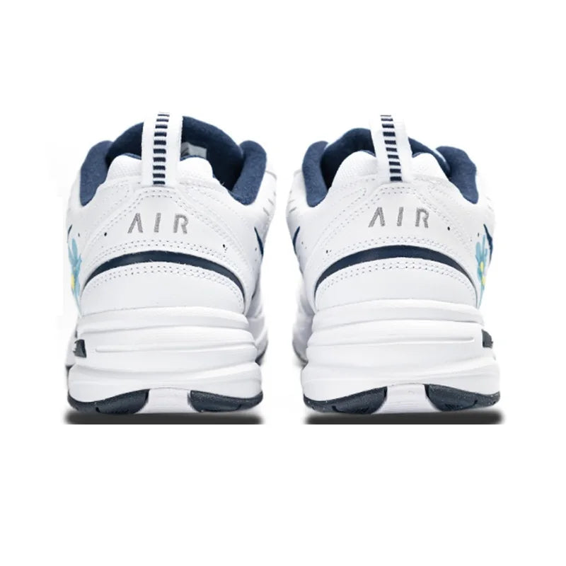Sneakers personalizzate Nike Air Monarch 4 Crushed Ice Blue Floral Ink Splatter - Scarpe da corsa da uomo basse