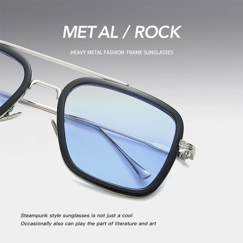 Ochelari de soare pătrați pentru bărbați, ochelari de soare metalici în stil steampunk pentru femei, ochelari de soare la modă pentru activități în aer liber, accesoriu unisex