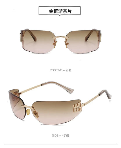 Ochelari de soare de lux pentru femei, fără ramă, cu lentile curbate, pentru protecția ochilor și protecție solară, potriviți pentru călătorii și drumeții – Gafas