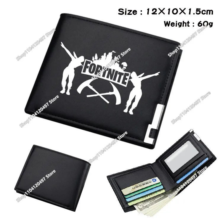 Fortnite Wallet Short Bifold Coin Bag Leather Photo Card Holder Student Wallets Boys Girls Cartoon Print Purses