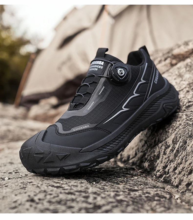 Rotary Buckle Men's Trekking Sneakers Outdoor Platform Hiking Shoes Comfortable Non-Slip Climbing Walking Shoes for Men
