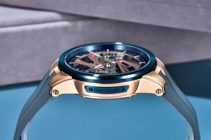 Ceas pentru bărbați PAGANI DESIGN – Model mecanic automat de lux, de tip „schelet” (cu mecanism expus), dotat cu un tourbillon, sticlă de safir cu tratament antireflex, rezistent la apă și luminescent.