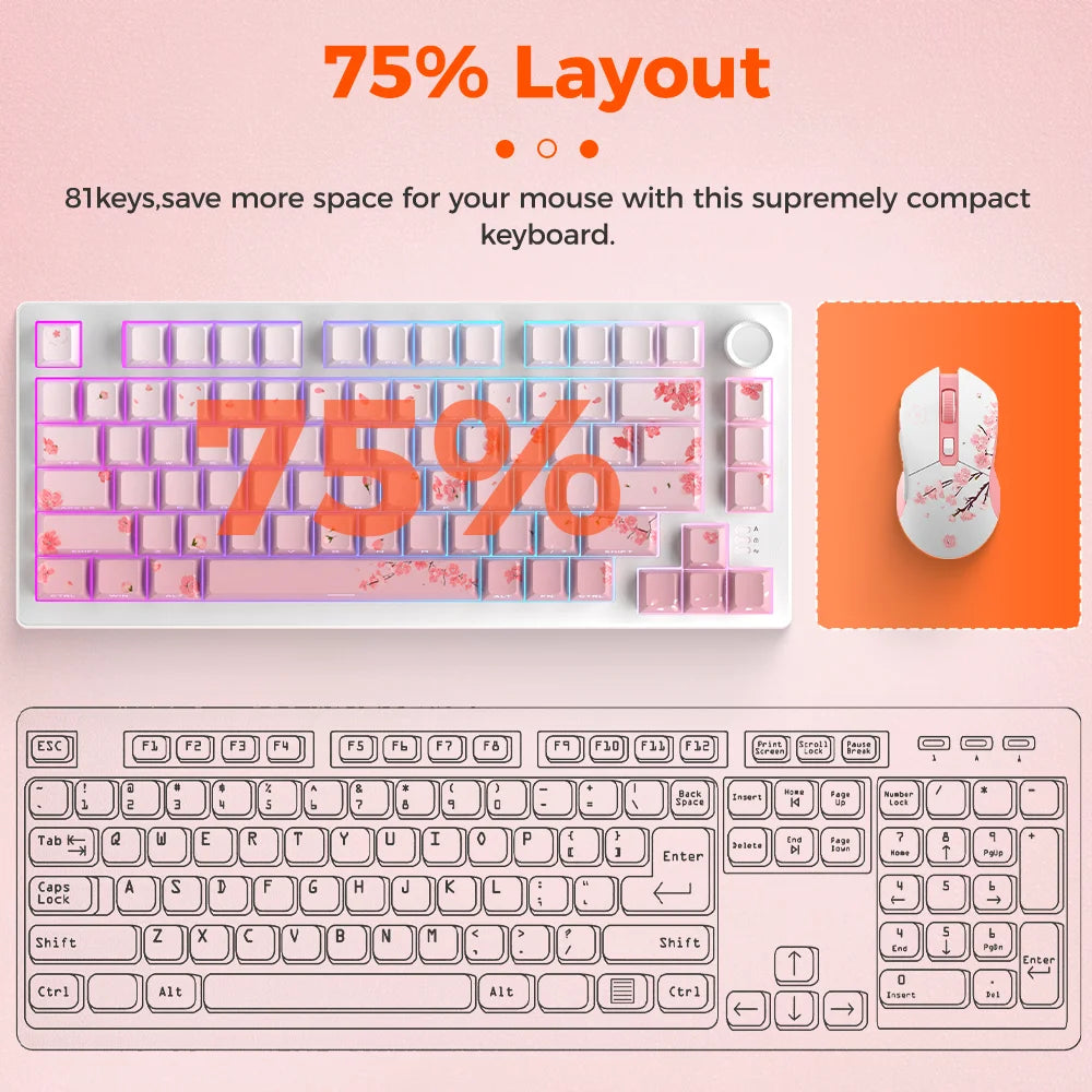DAREU Tri-mode Gasket Mechanical Keyboard N-Key Rollover Anti-ghosting RGB Backlight Dream switch with Multi Media Button