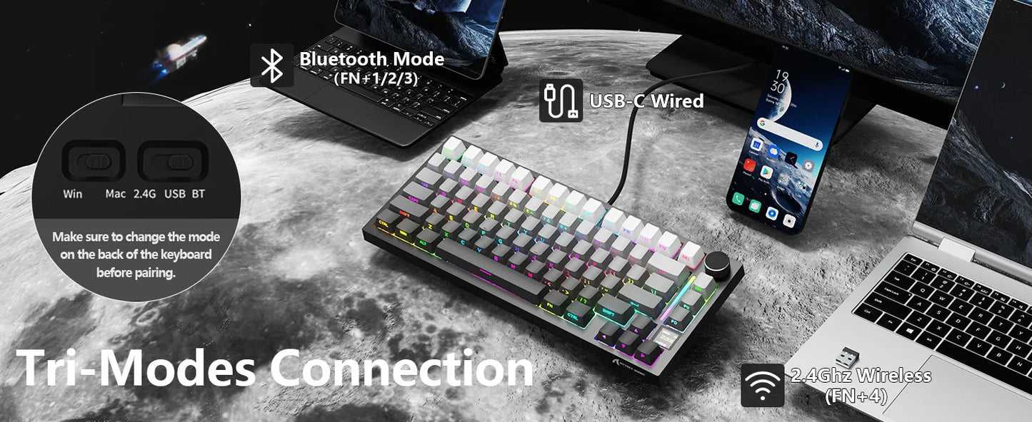 ATTACK SHARK X820 Ultra Gasket Mechanical Keyboard with TFT Screen & Knob, 75% ANSI Layout, Tri-mode, 5 Sound Absorbing Foams
