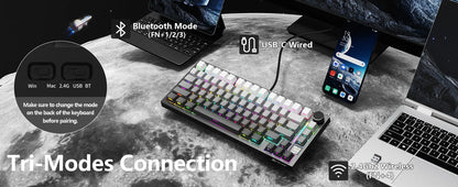 ATTACK SHARK X820 Ultra Gasket Mechanical Keyboard with TFT Screen & Knob, 75% ANSI Layout, Tri-mode, 5 Sound Absorbing Foams