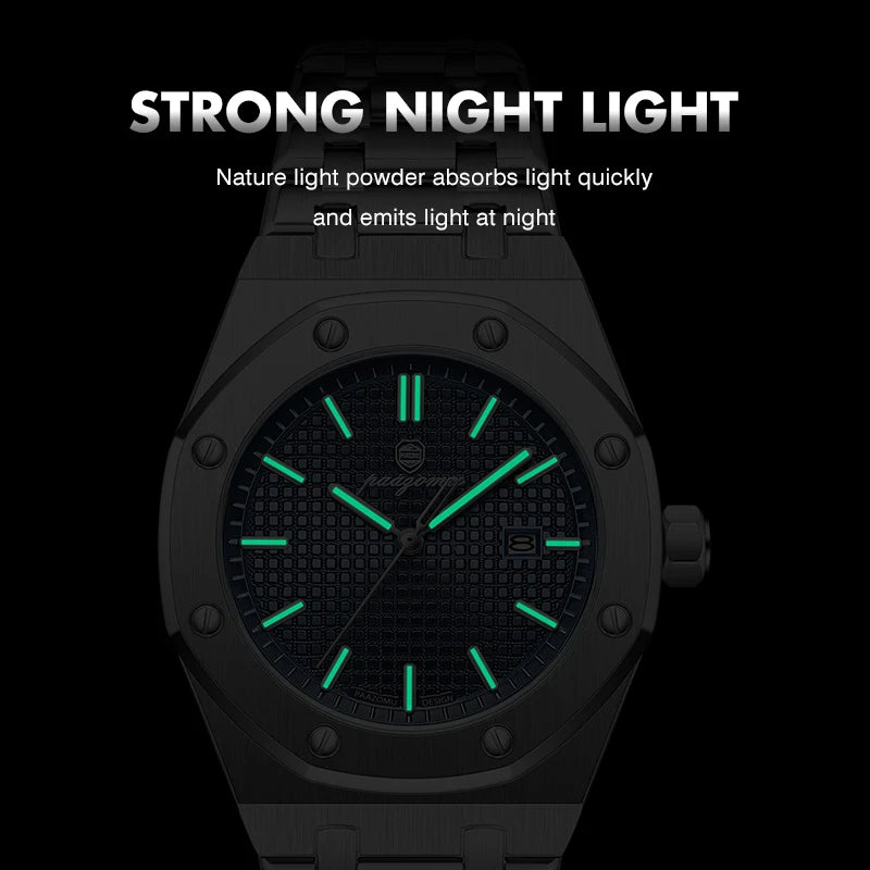 PAAZOMU Luxe vierkant herenhorloge met quartz, waterdicht, verlicht datumvenster, herenhorloge van roestvrij staal, zakelijke herenhorloges