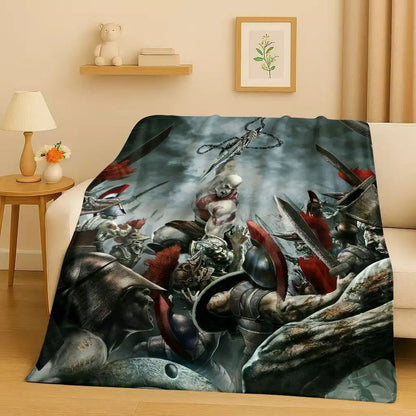 Kratos God of War Game Cartoon Gamer Flannel Blanket,Ultra Soft Warm Plush Throw for Home Bedroom Bed Sofa Cover Picnic Kids