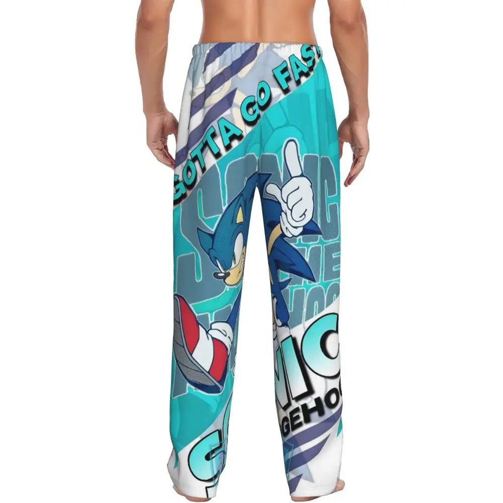 Pantalones de pijama personalizados para hombre con estampado «Soniced», con motivo de erizo, ropa de dormir, pantalones de estar por casa con bolsillos