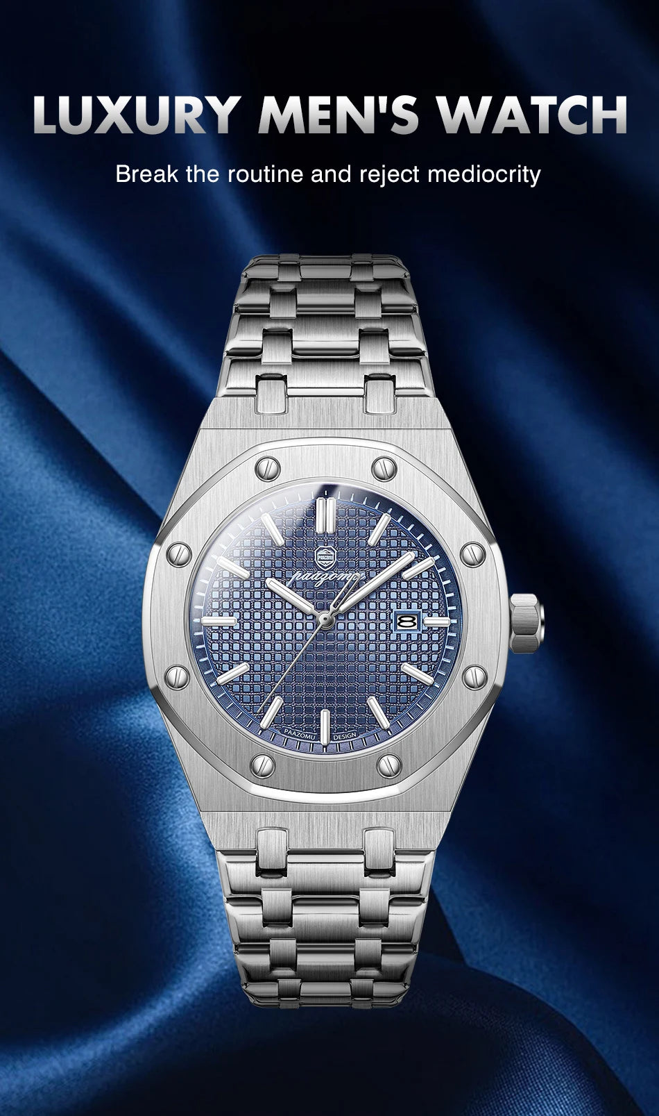 PAAZOMU Luxe vierkant herenhorloge met quartz, waterdicht, verlicht datumvenster, herenhorloge van roestvrij staal, zakelijke herenhorloges