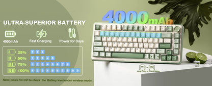YUNZII B75 PRO Green Mechanical Gaming Keyboard, Gasket 75 Knob RGB Keyboard, BT/Wired/Wireless Hot-Swap Custom Creamy Keyboard