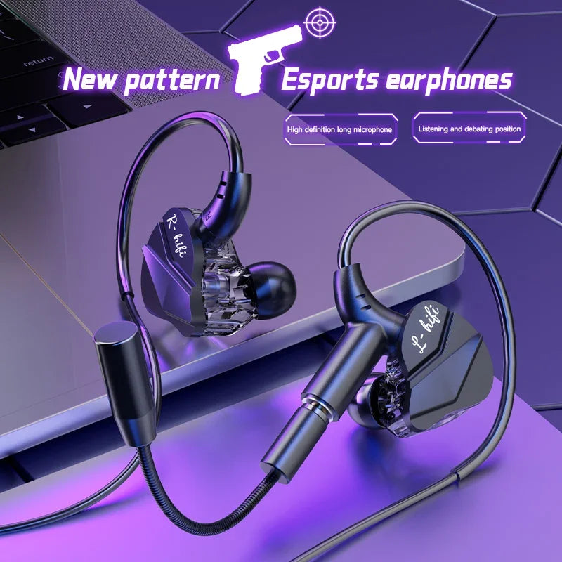 Gaming Earbud Gamer Headphone With Dual Microphones Typec&3.5mm In-ear Earphones HiFi Stereo Headsets Sport with Mic for Samsung
