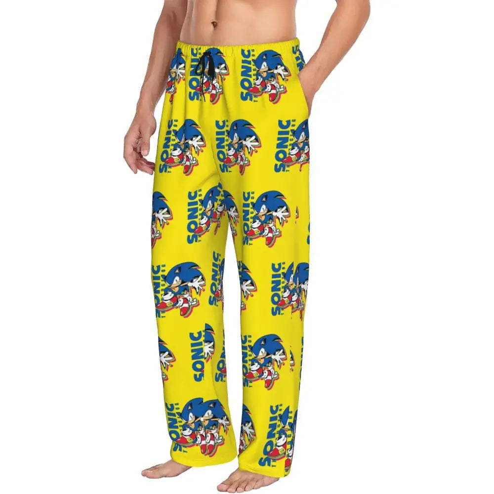 Pantalones de pijama personalizados para hombre con estampado «Soniced», con motivo de erizo, ropa de dormir, pantalones de estar por casa con bolsillos