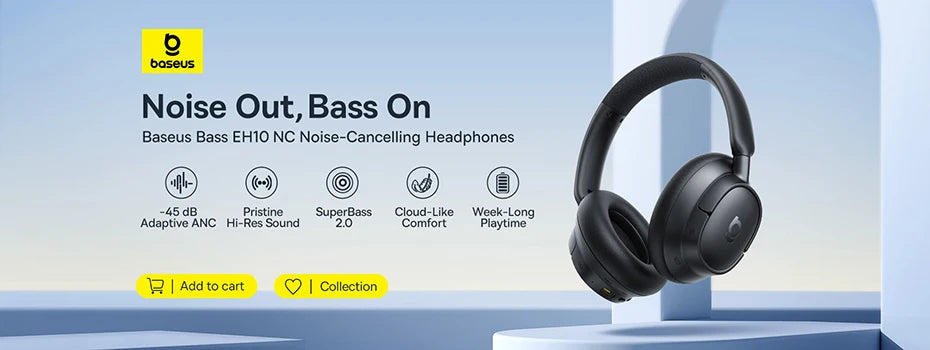 Baseus Bowie D05 Wireless Bluetooth 5.3 Headphones – HiFi Stereo Foldable 70H Battery Over-Ear Headset with Deep Bass & Dual Connection