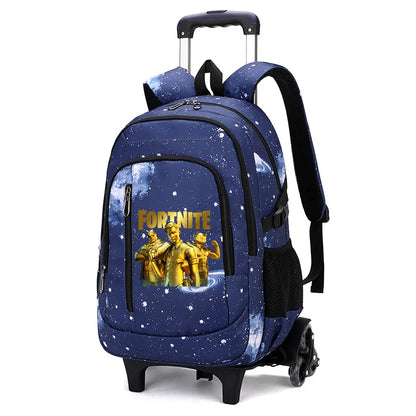 Fortnite 2 in 1 Trolley Backpack Starry Sky Print Large Capacity Waterproof Laptop Bag Stair Climbing Design Student Schoolbag