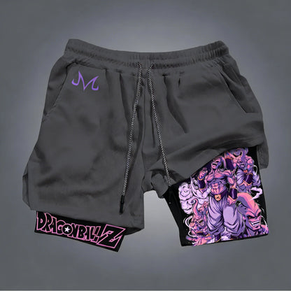 Pantalones cortos de doble capa con estampado moderno de Majin Buu de Dragon Ball, para hombre, de verano, para boxeo y deportes, de secado rápido y transpirables