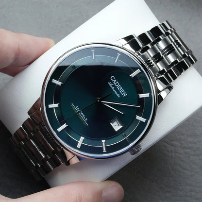 CADISEN Automatic Mechanical Ultra-thin Wriswatch MIYOTA 9015 Top Brand Luxury Curved Single-dome Sapphire Crystal Watch Man