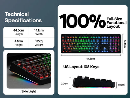 EPOMAKER HE108 100 % ANSI US QWERTY -asettelulla varustettu langallinen/BT/2,4 GHz langaton Hall-efektipohjainen mekaaninen näppäimistö, jossa on SOCD/DKS- ja Rapid Trigger -ominaisuudet