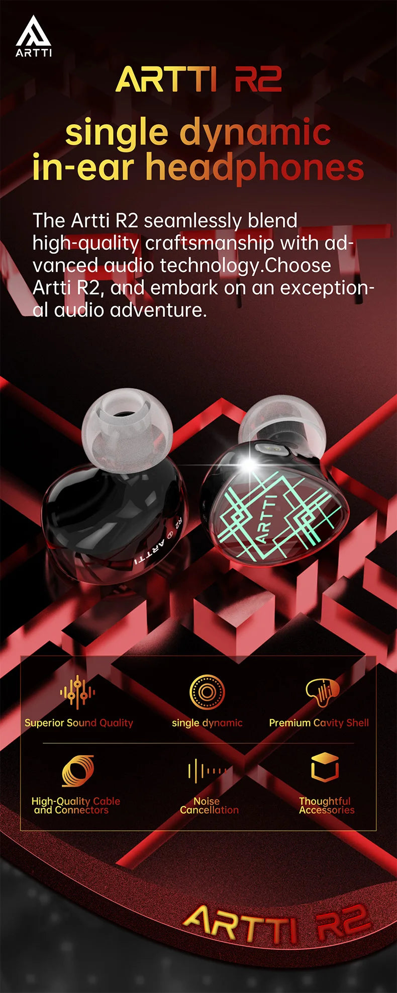 ARTTI T10 Planar Driver In-Ear HiFi Earphones, Wired IEM Monitors with 14.2mm Planar Driver, Detachable 0.78mm 2-Pin Cable, 3.5mm/4.4mm Audiophile Earbuds