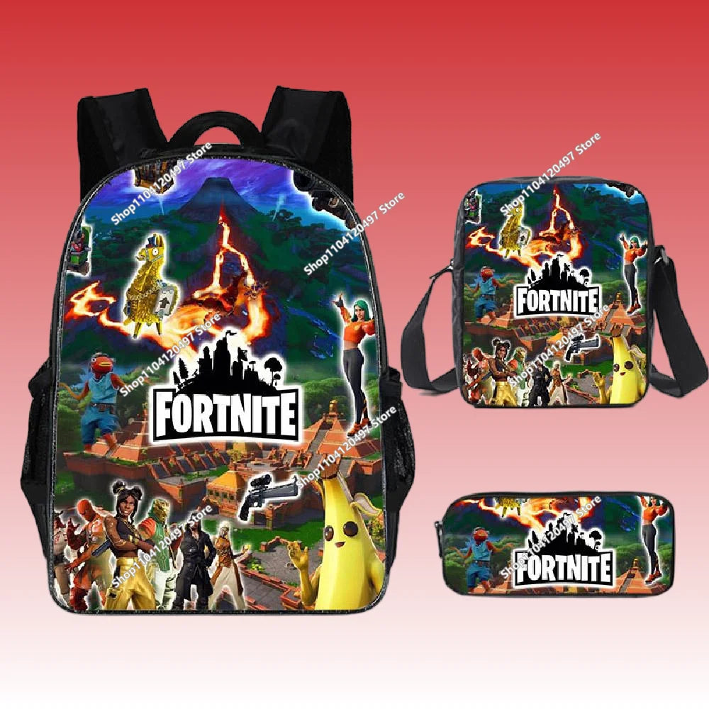 Fortnite Anime Character New Backpacks Cartoon Battle Royale Student 3-piece Set Book Bag Meal Box Pen Bag Anime Gifts