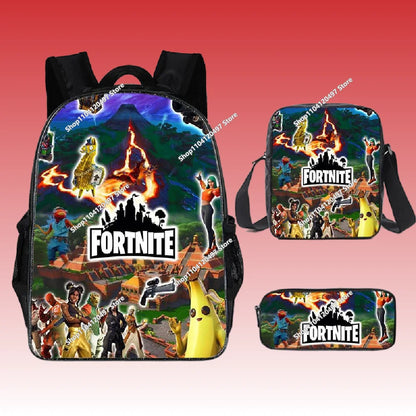Fortnite Anime Character New Backpacks Cartoon Battle Royale Student 3-piece Set Book Bag Meal Box Pen Bag Anime Gifts