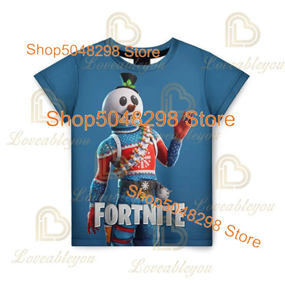 T-shirt infantil de verão Cartoon Fortnite com impressão 3D, para meninos e meninas, estilo streetwear, roupa para adultos e crianças, t-shirt divertida com gola redonda
