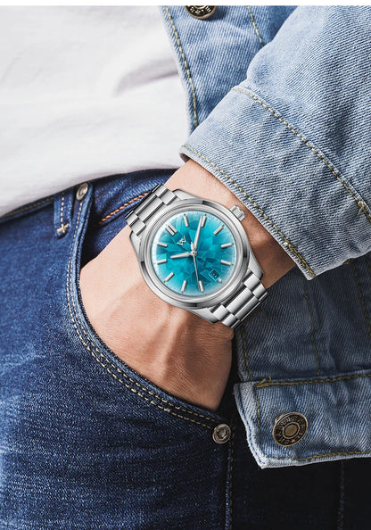 WM Watch Automatic Mechanical Watch NH35 Glacier Series 100M Waterproof AR Coated Sapphire Welly Merck Watch for Men WM226