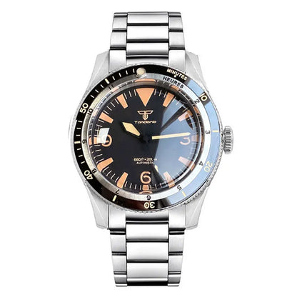Tandorio NH35A PT5000 Mechanical Men's Watch 20BAR Waterproof Sapphire Luminous Red Black Dial Stainless Steel Bracelet New Clock