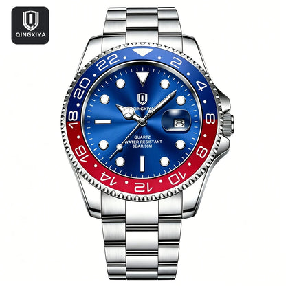 QINGXIYA Luxe herenhorloges met kwartsmechanisme, roestvrij staal, waterdicht, verlicht, datumweergave, herenpolshorloge, reloj hombre
