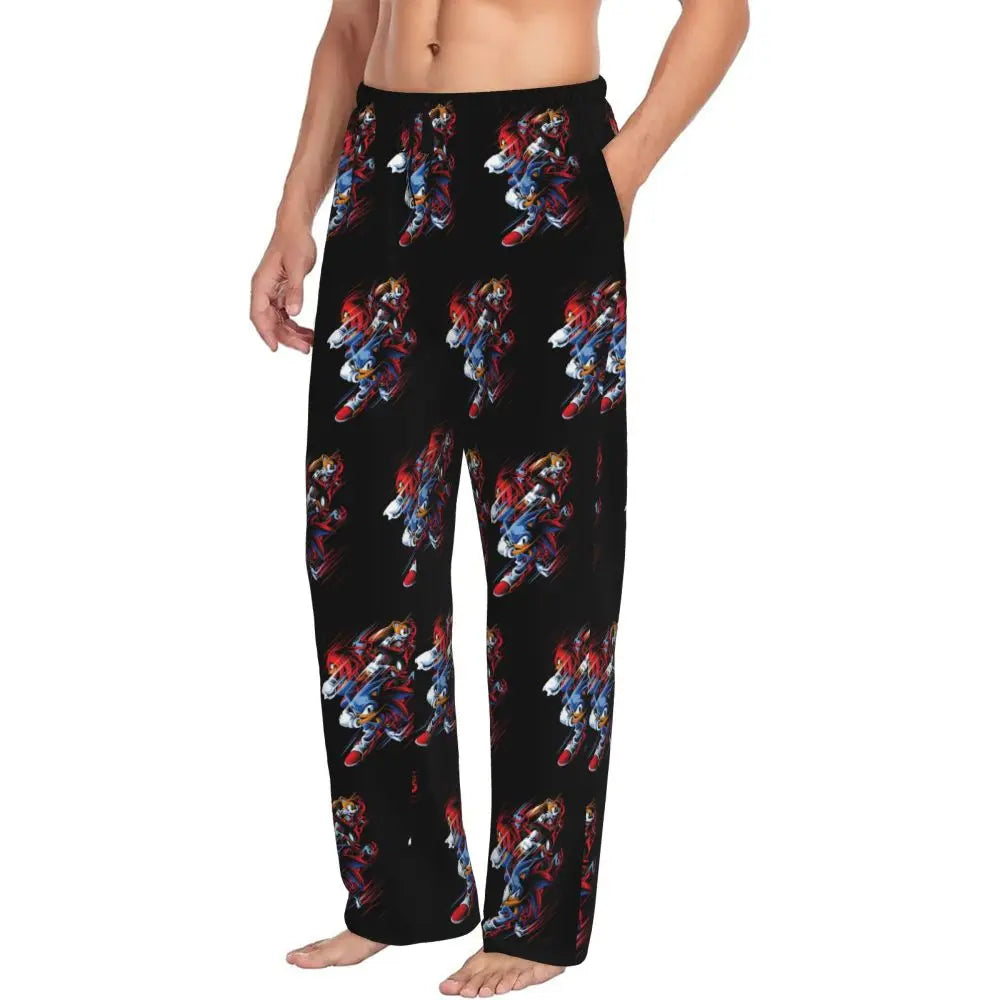 Pantalones de pijama personalizados para hombre con estampado «Soniced», con motivo de erizo, ropa de dormir, pantalones de estar por casa con bolsillos