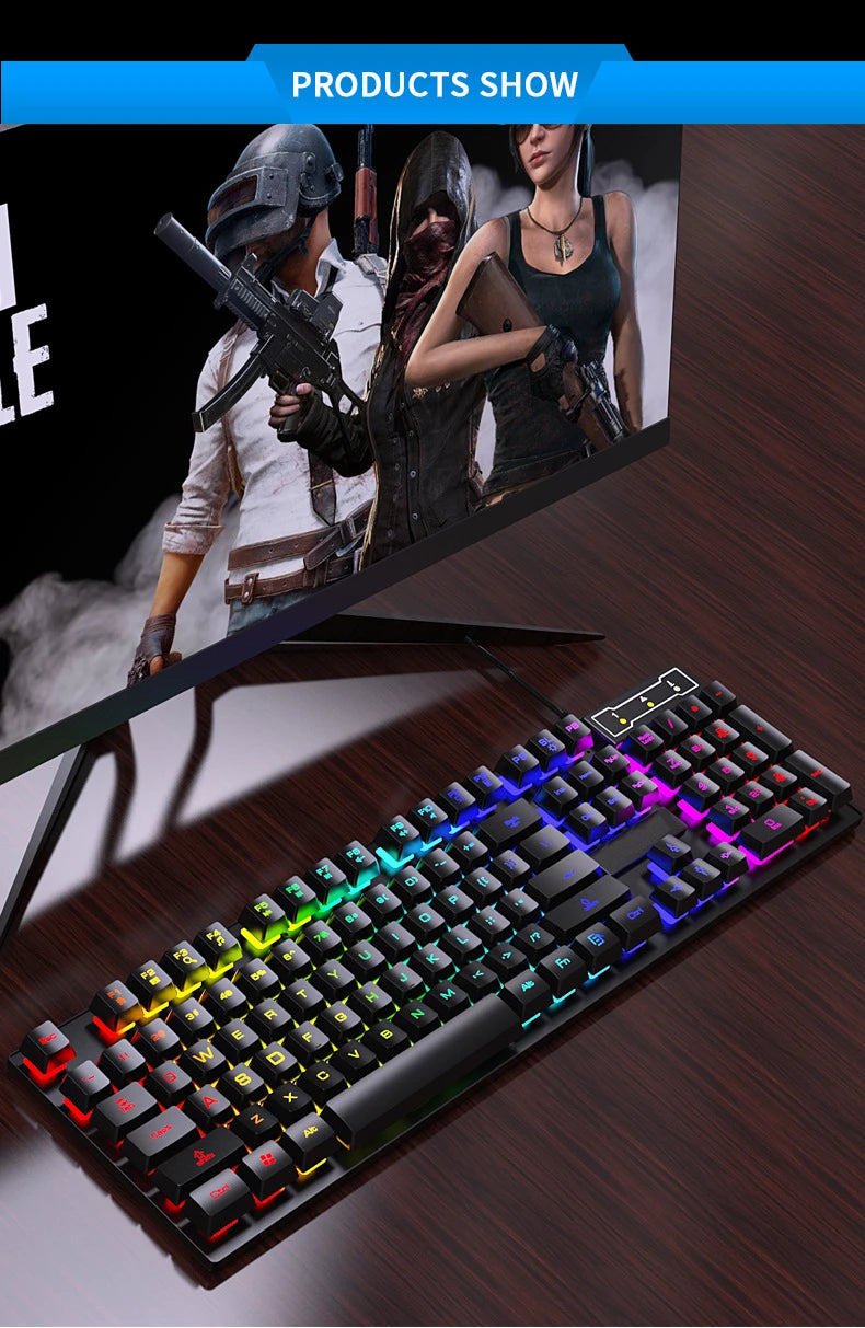 104 Keys Wired Keyboard with RGB Backlit Breathing Light Gaming Ergonomic Keyboard and Mouse Set for Computer Laptop Gamer Office