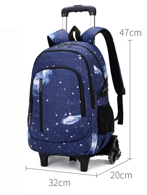 Fortnite 2 in 1 Trolley Backpack Starry Sky Print Large Capacity Waterproof Laptop Bag Stair Climbing Design Student Schoolbag