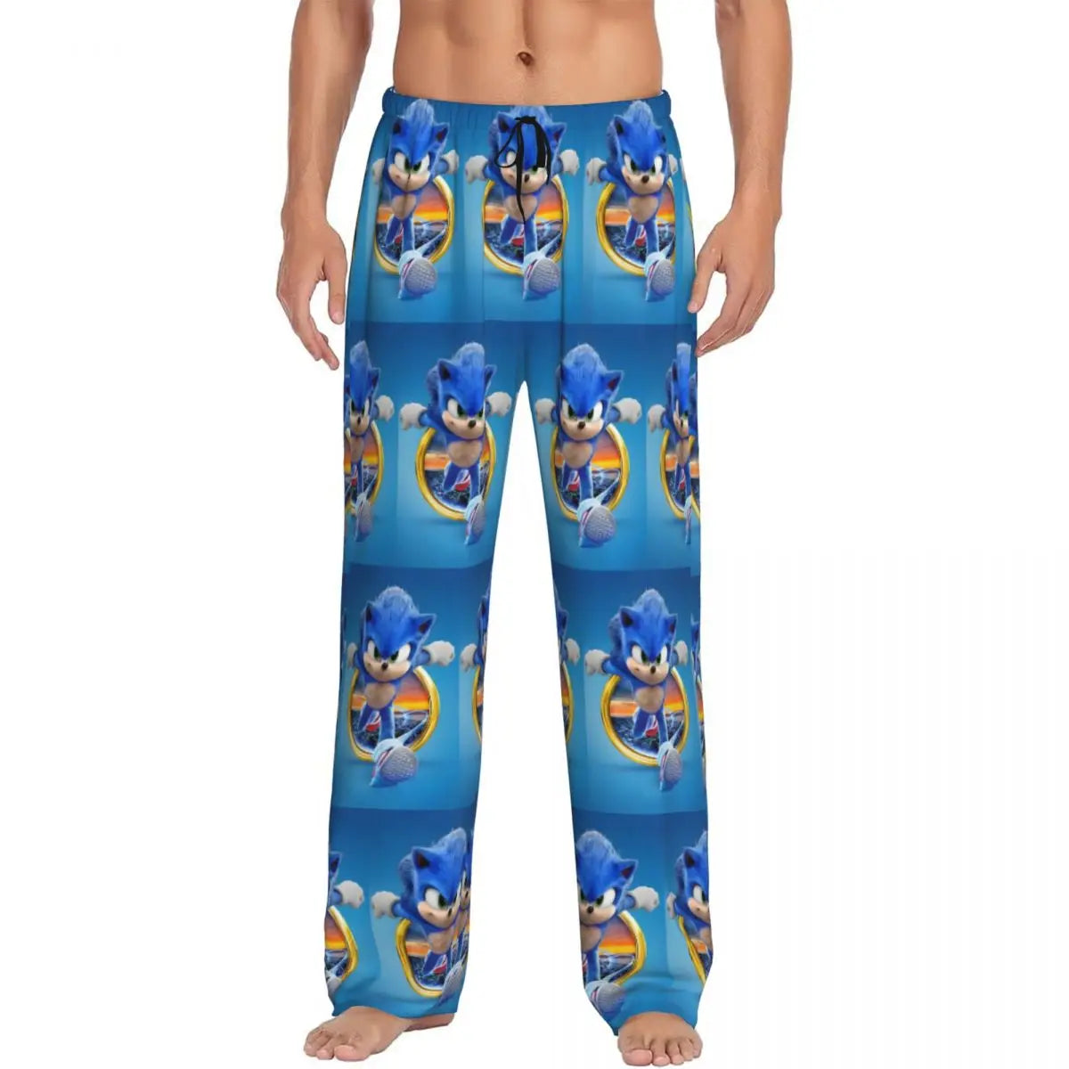 Pantalones de pijama personalizados para hombre con estampado «Soniced», con motivo de erizo, ropa de dormir, pantalones de estar por casa con bolsillos