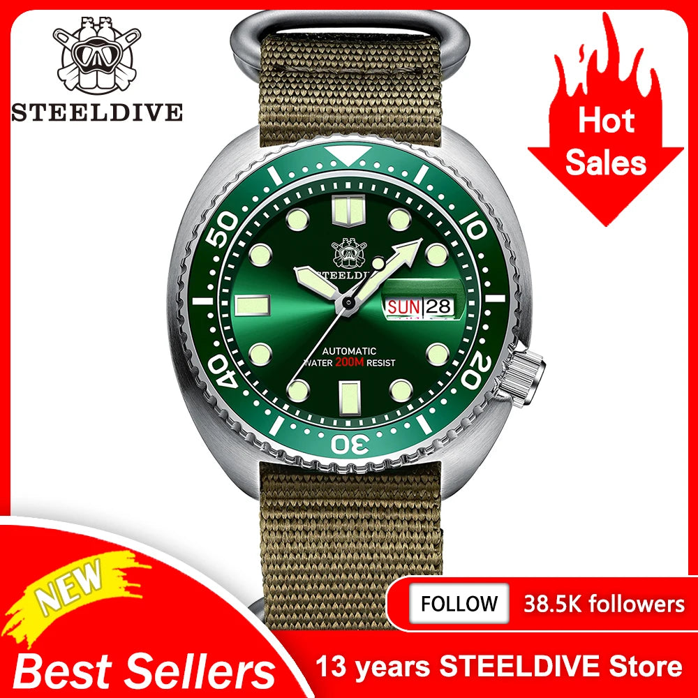 STEELDIVE Brand Classic Design SD1972 45mm Case Ceramic Bezel Sapphire Glass NH36 Automatic Movement Day and Date Sports Watches