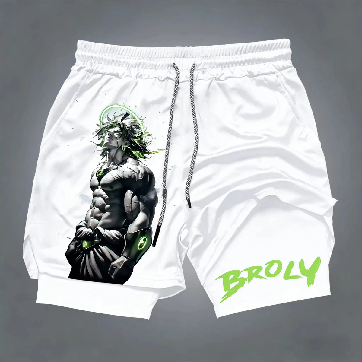 Pantalones cortos de moda con estampado de dragón y Goku del anime, de doble capa, lo último en primavera y verano: pantalones deportivos holgados y transpirables para hombre.
