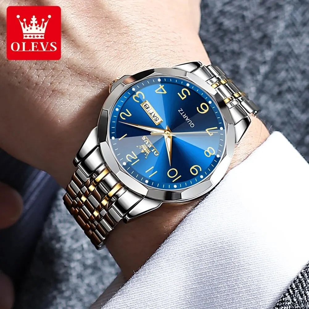 Ceas pentru bărbați OLEVS 9970 – Model elegant cu cadran digital, afișaj pentru dată și zi, rezistent la apă, luminescent, cu mecanism cu cuarț – Ceas de lux original