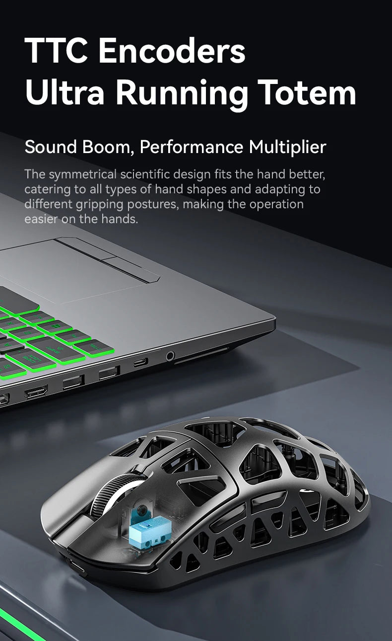 Gaming miška ATTACK SHARK R3 iz magnezijeve zlitine s satasto strukturo, izjemno lahka, 8K Hz, senzor PAW3395, 26000 DPI, ergonomska zasnova