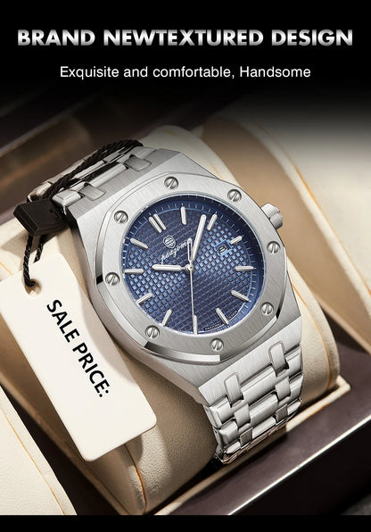 PAAZOMU Luxe vierkant herenhorloge met quartz, waterdicht, verlicht datumvenster, herenhorloge van roestvrij staal, zakelijke herenhorloges