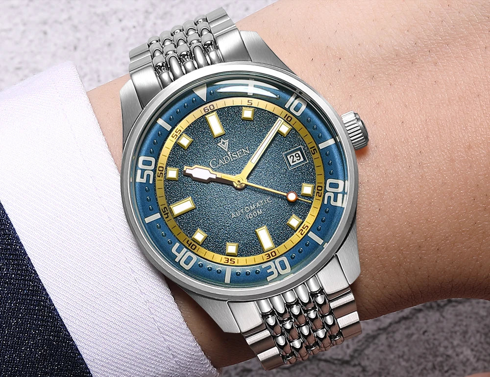 CADISEN Automatic Mechanical Watch Men's Silver Business Casual Waterproof Watch Japan MIYOTA 8215 Movement Domed Glass Men's Watch