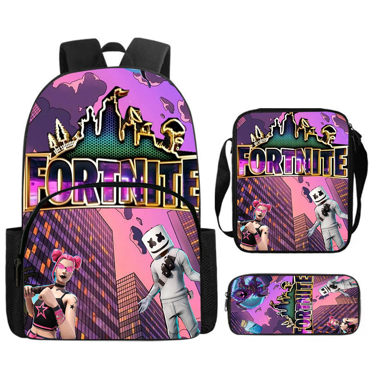 Fortnite 3Pcs Bag Set, Backpack with Front Pocket, Crossbody Bag and Pencil Case,  Boys girls The best gift for children