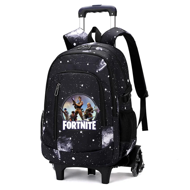 Fortnite 2 in 1 Trolley Backpack Starry Sky Print Large Capacity Waterproof Laptop Bag Stair Climbing Design Student Schoolbag
