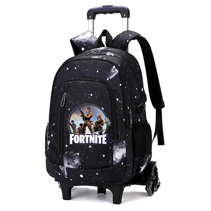 Fortnite 2 in 1 Trolley Backpack Starry Sky Print Large Capacity Waterproof Laptop Bag Stair Climbing Design Student Schoolbag