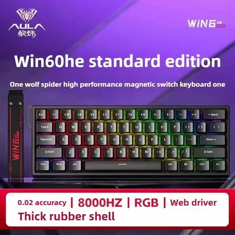 AULA WIN60HE Magnetic Switch Mechanical Keyboard, 60% Wired Gaming Keyboard with Hall Effect Magnetic Switches, Rapid Trigger Esports Keyboard